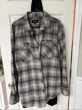 Brixton Gray and Navy Plaid Flannel Shirt Jacket